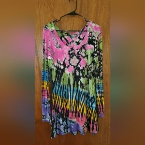 Kathmandu Tie Dye Long Sleeve Tunic Top Dress Sz Small Medium